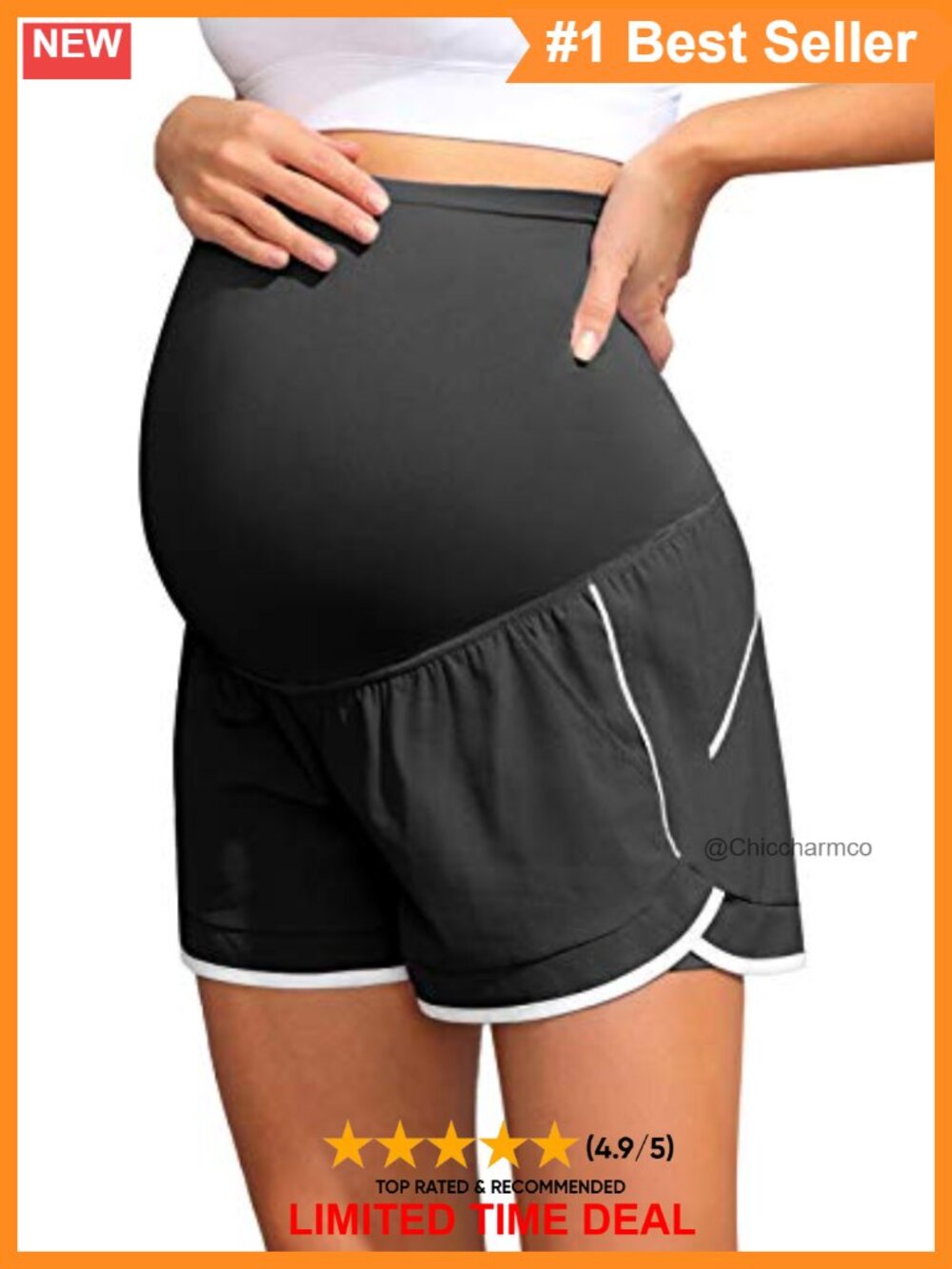 Maternity High Waist Athletic Shorts with Pockets Double Layer